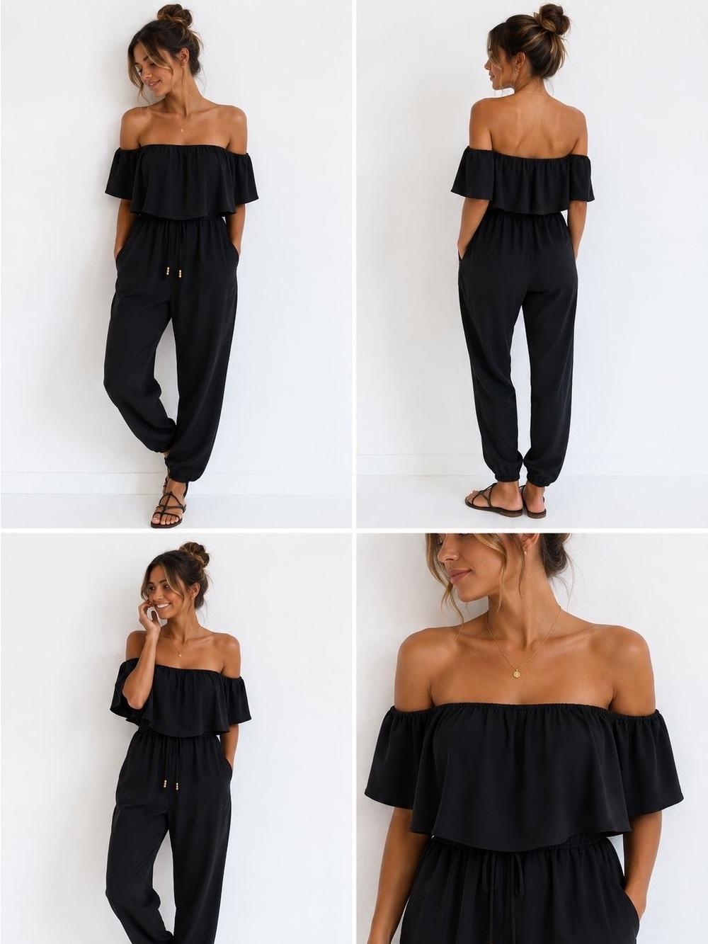 BOLD elements Black Off-Shoulder Ruffle Jumpsuit